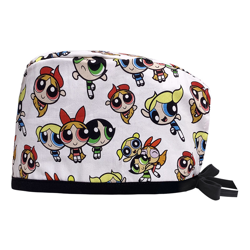 Amazon suministro de algodón puro impresión quirúrgica tapa femenina correa ajustable enfermera tapa médico dental oral fregar tapa