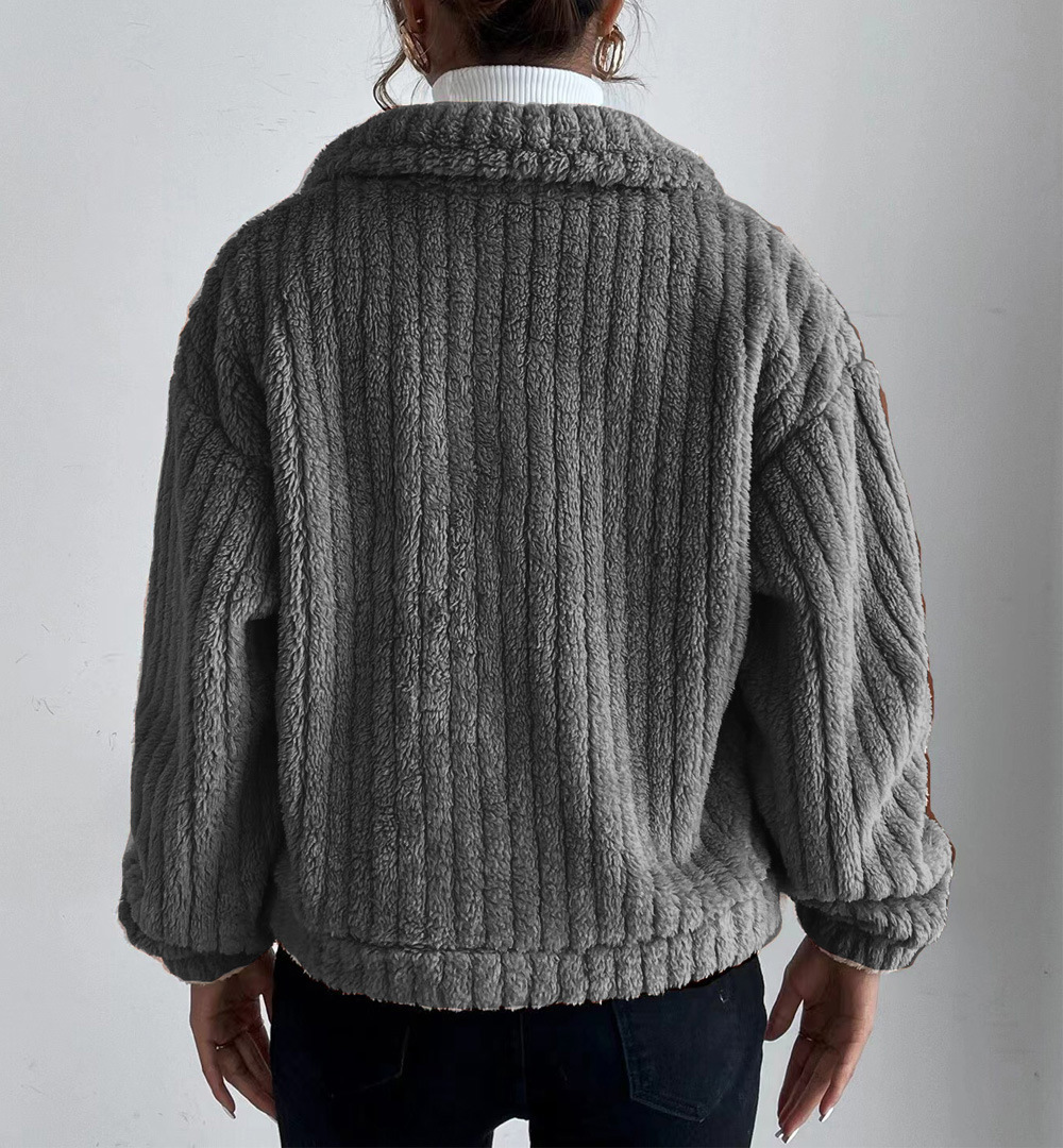 Giacca donna in peluche con revers blusa in velluto confortevole_voghion.com