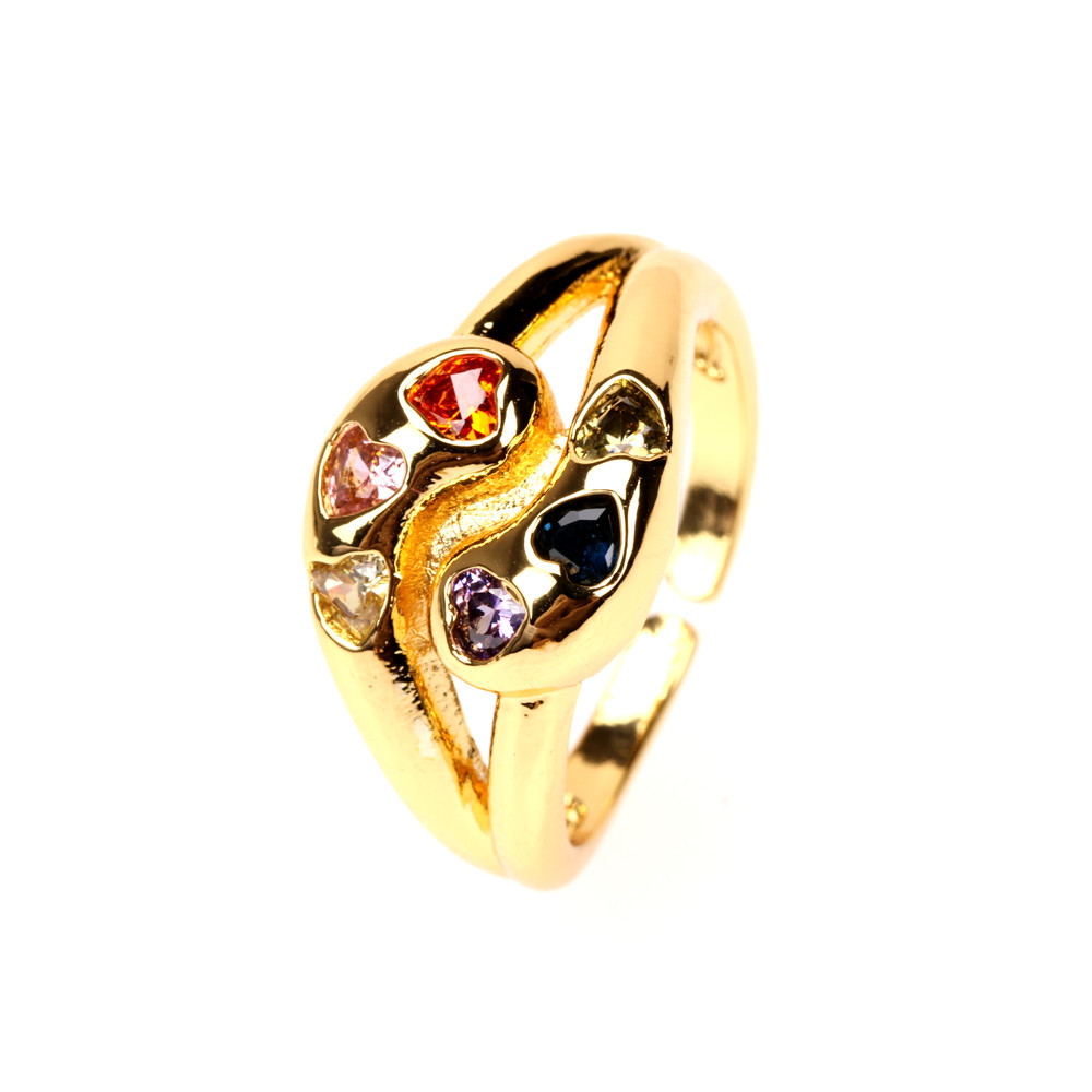 European And American Retro Heart Copper Diamond Peach Heart Open Index Finger Ring display picture 3