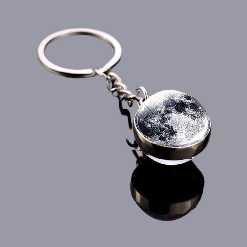 月のキーホルダー太陽系金属ペンダント銀河星雲地球火星土星両面ガラス玉キーホルダー|undefined