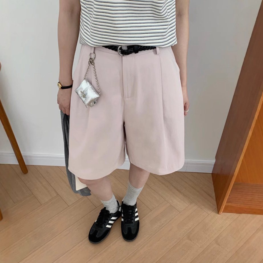 MISS, pantalones cortos casuales de dos prendas con puños de todo fósforo coreanos de Misi, pantalones de cinco puntos para mujer de primavera y verano (con cinturón)