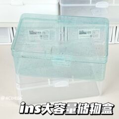 オリジナル古代ミントグリーン透明薄型グリッター収納ボックスロングテーブル小型カードホルダー収納ボックス大容量防塵