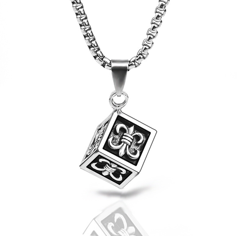 Punk style children's flower cross cube titanium steel necklace European and American personality retro pendant fashion for boys and girls