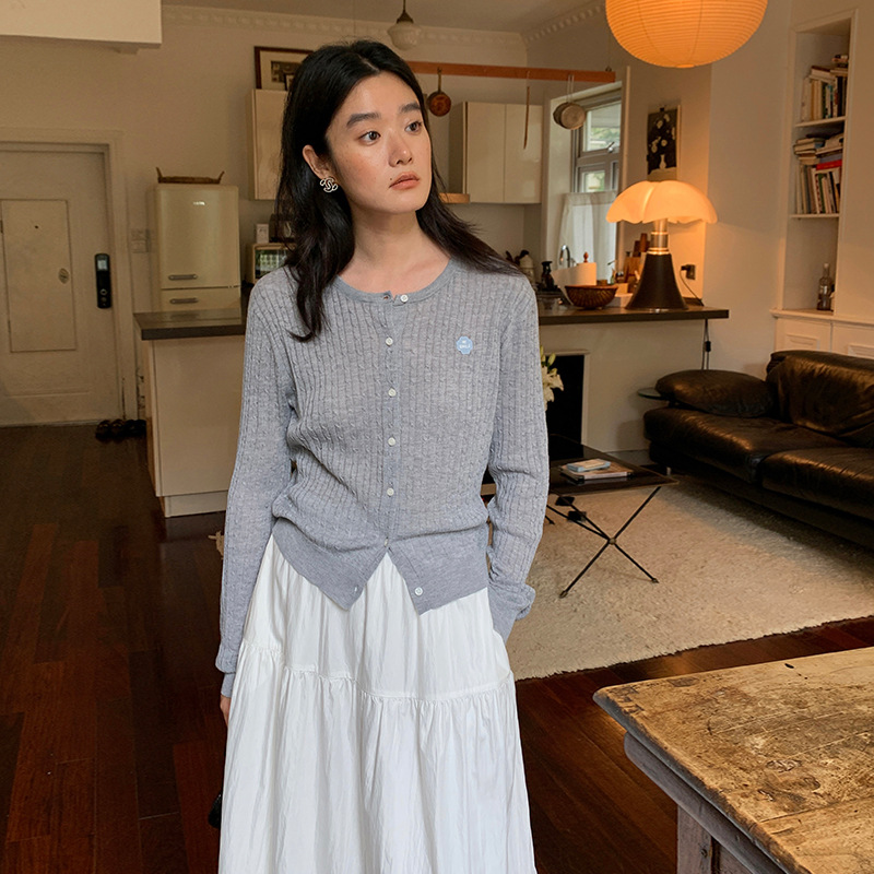 【Clearance No Returns】Knitted Cardigan for Women 2024 Korean Style Letter Embroidery Twist Knit Top 19035