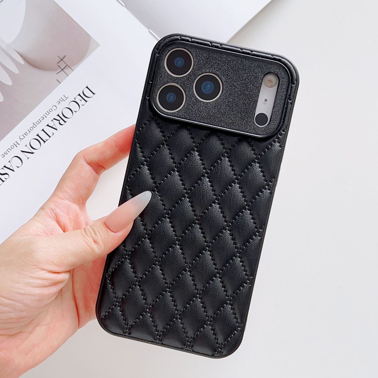 适用iPhone17ProMax手机壳三星S25Ultra菱格纹华为Mate70保护皮套