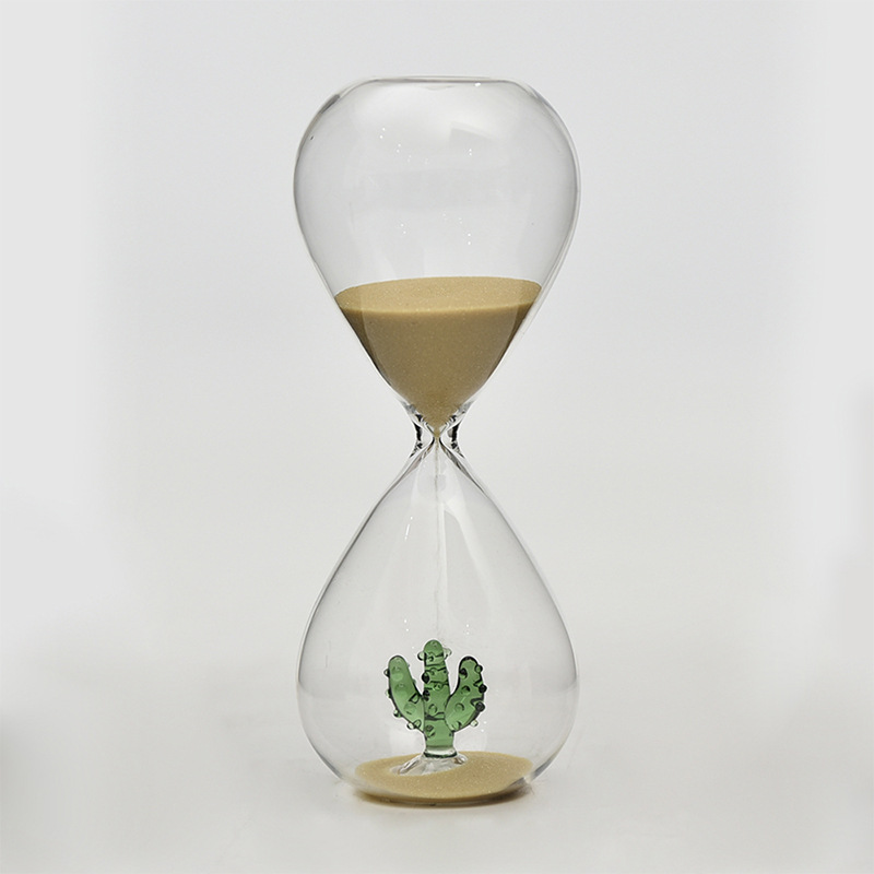 Creativo 15 minutos cactus reloj de arena temporizador 3D modelado para el hogar decoración de vidrio reloj de arena fábrica al por mayor
