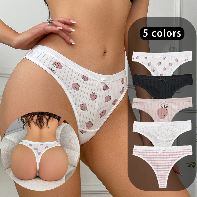 T-Shaped One-Piece Underwear for Girls, Seamless Sweet Thong, Simple and Fresh Printed Cotton Women's Underwear