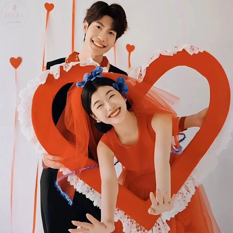 Wedding Engagement Photo Props Felt Heart Wedding Certificate Dressing Gown Decoration Wedding Dress Shooting Happy Words Wedding Room Decoration
