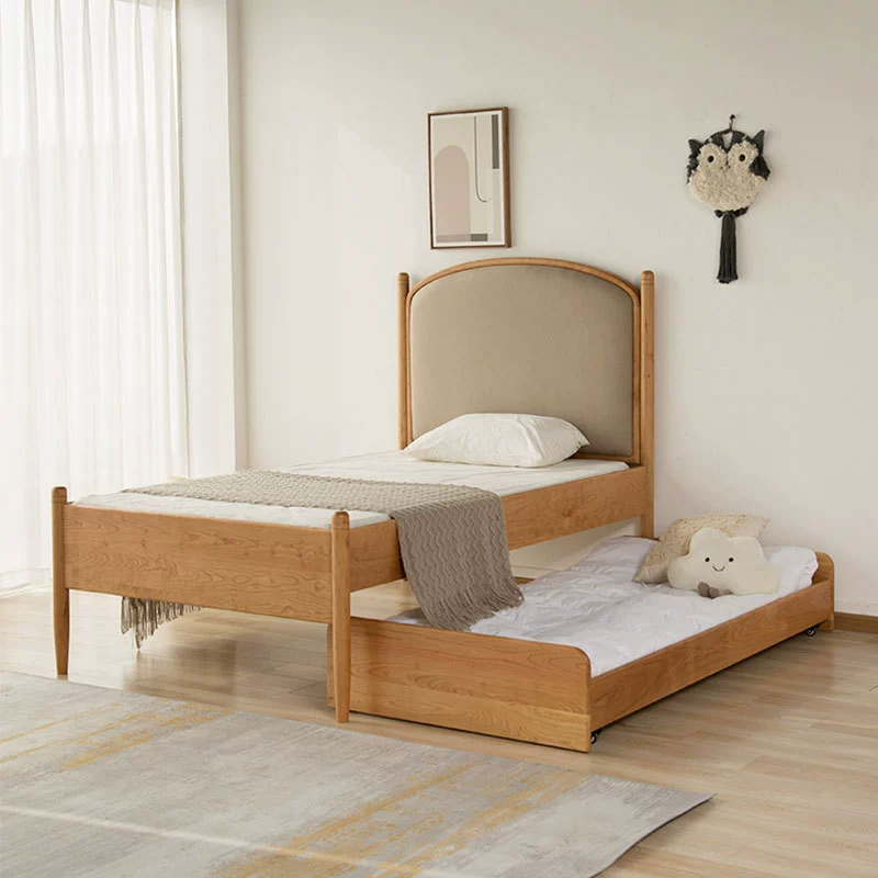 Детская мягкая спинка из цельного дерева, телескопическая кровать для мальчиков и девочек, выдвижная двухслойная многофункциональная кровать из вишневого дерева