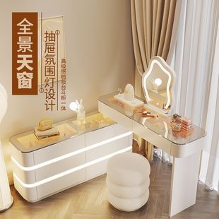 Cream Style Drawer Atmosphere Light Dressing Table Storage Cabinet Integrated Light Luxury Modern Simple Retractable Dressing Table Transparent Promotion