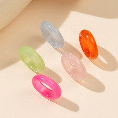 跨境馬卡龍糖果色裸圈簡約夏日質感ins時尚女士五件套戒指