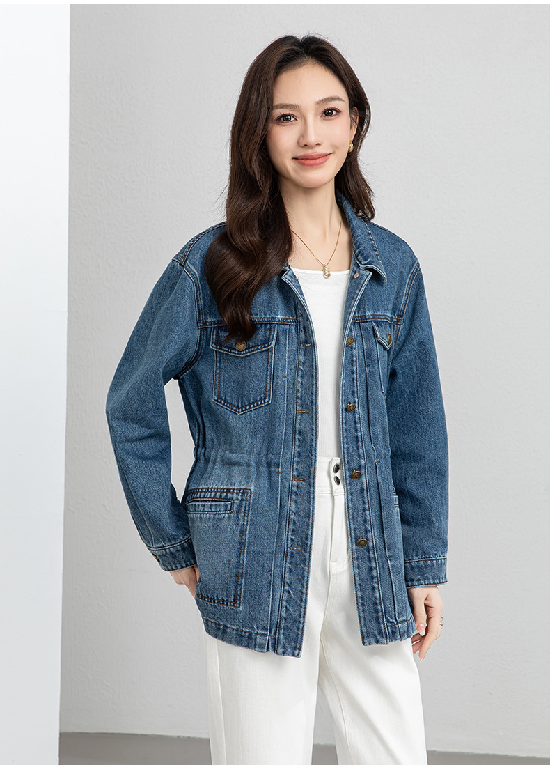 Áo khoác denim dáng dài phong cách workwear Mỹ cổ điển, form rộng thoải mái — xanh lam chi tiết 19