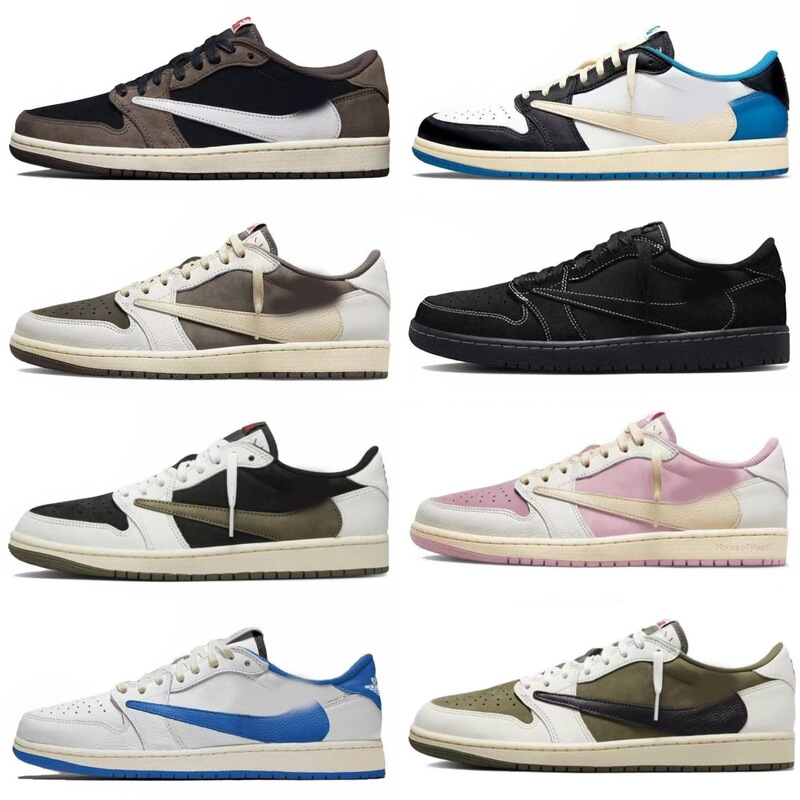 Cross-Border Aj1Ts Collaboration Pink Reverse Hook Retro Basketball Shoes Jordan 1 Low-Top Ghost Face Reverse Hook Og Sports Casual Sneakers