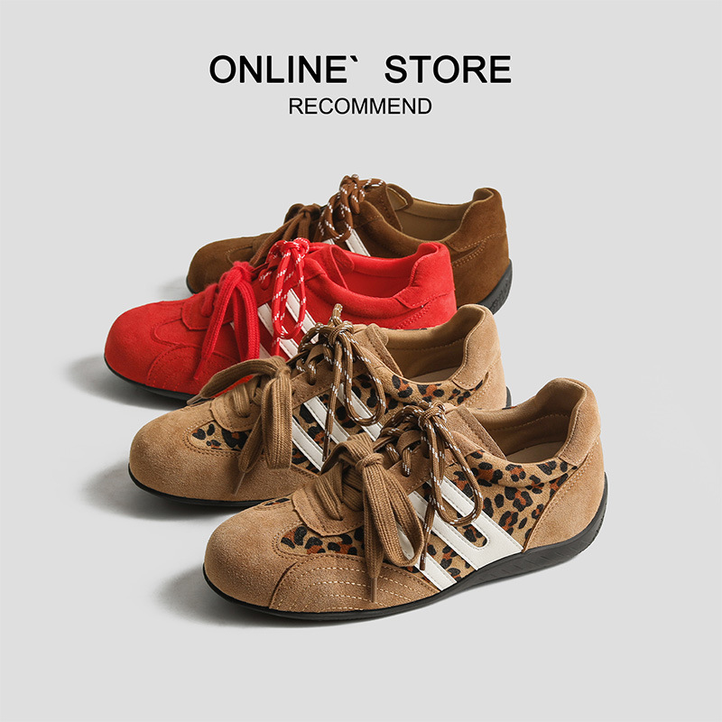 Invisible Inner Height-Increasing Women's Shoes, Red Agande Training Shoes, Leopard Print Shoes, Thick-Soled Birkenstock Shoes, Genuine Leather Casual Sneakers, Flats