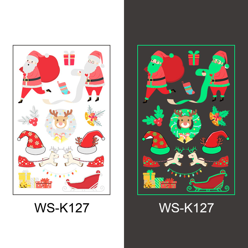 Nuevo punto venta caliente luminoso Navidad pegatinas de tatuaje vacaciones fiesta ventana vidrio regalo de Navidad pegatinas decorativas