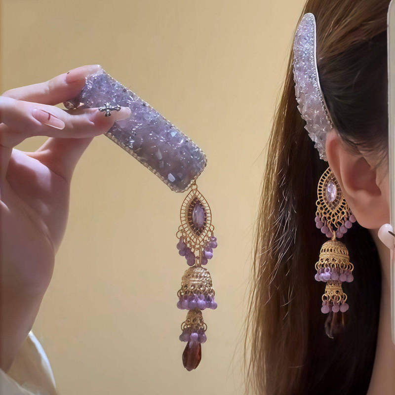 "Purple Rose Frost" New Chinese-Style Purple Rhinestone Tassel Hairpin, Ethnic Style, High-End Exquisite Side Hairpin "Purple Rose Frost" New Chinese-Style Purple Rhinestone Tassel Hairpin, Ethnic Style, High-End Exquisite Side Hairpin
