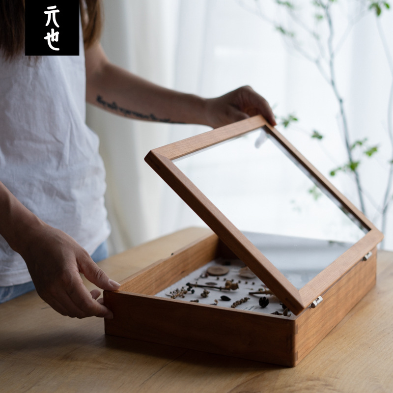 Desktop Solid Wood Glass Jewelry Snack Storage Box Transparent Dustproof Lipstick Skin Care Dressing Storage Watch Collection Box