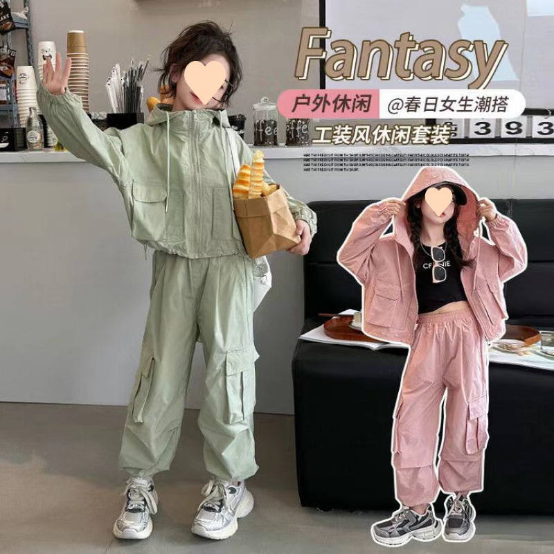 2025 새로운 가을 바지 스포츠 세트 큰 어린이 부모-자식 느슨한 외국 스타일 적외선 착용