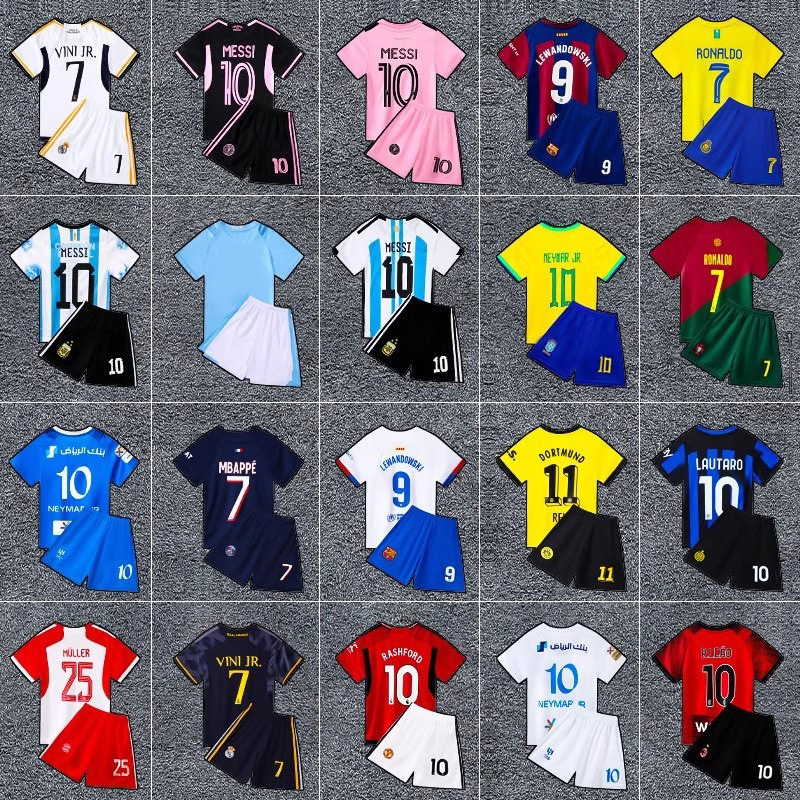 Children's Football Uniform Suit Messi Jersey Boys and Girls Bottoming Quick-Drying Student Sports Suit Bodysuit Training Suit