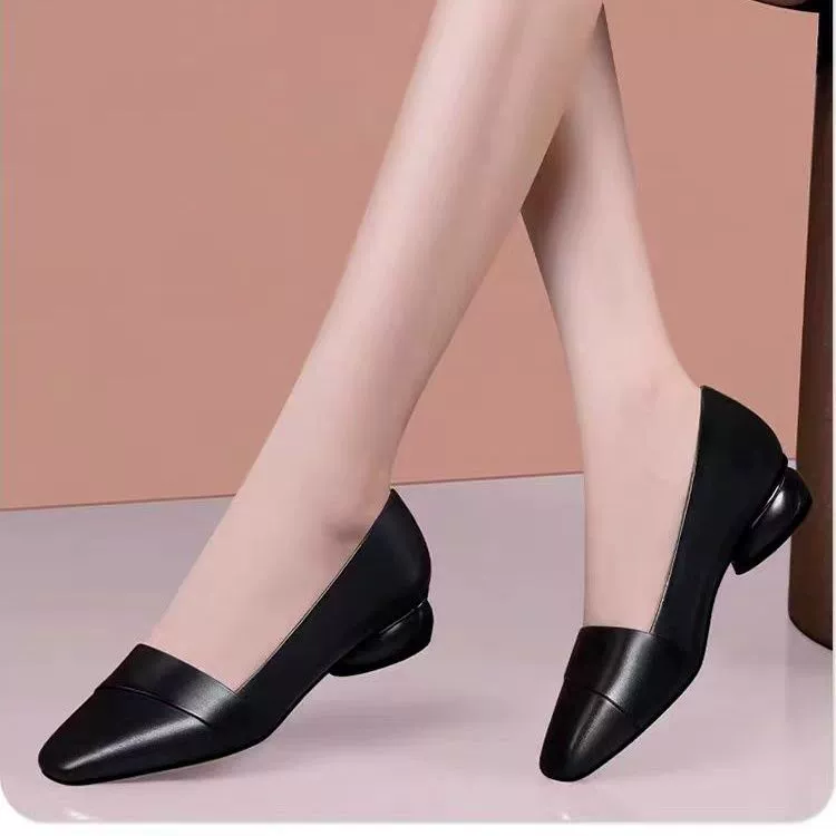 2025 весна и осень новые туфли на низком каблуке с квадратной головой с неглубоким каблуком с толстыми каблуками