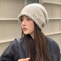 韩版卷边堆堆帽女秋冬针织包头帽保暖护耳毛线帽产后月子帽冷帽潮