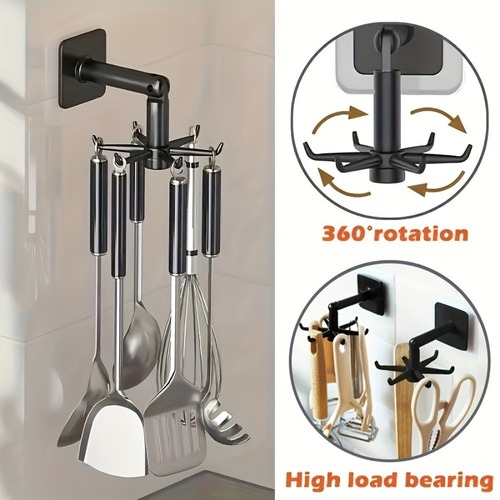 Rotating Hook Kitchen 360 Multifunctional No-Hole Six-Prong Hook Wall Invisible Adhesive Storage Rack