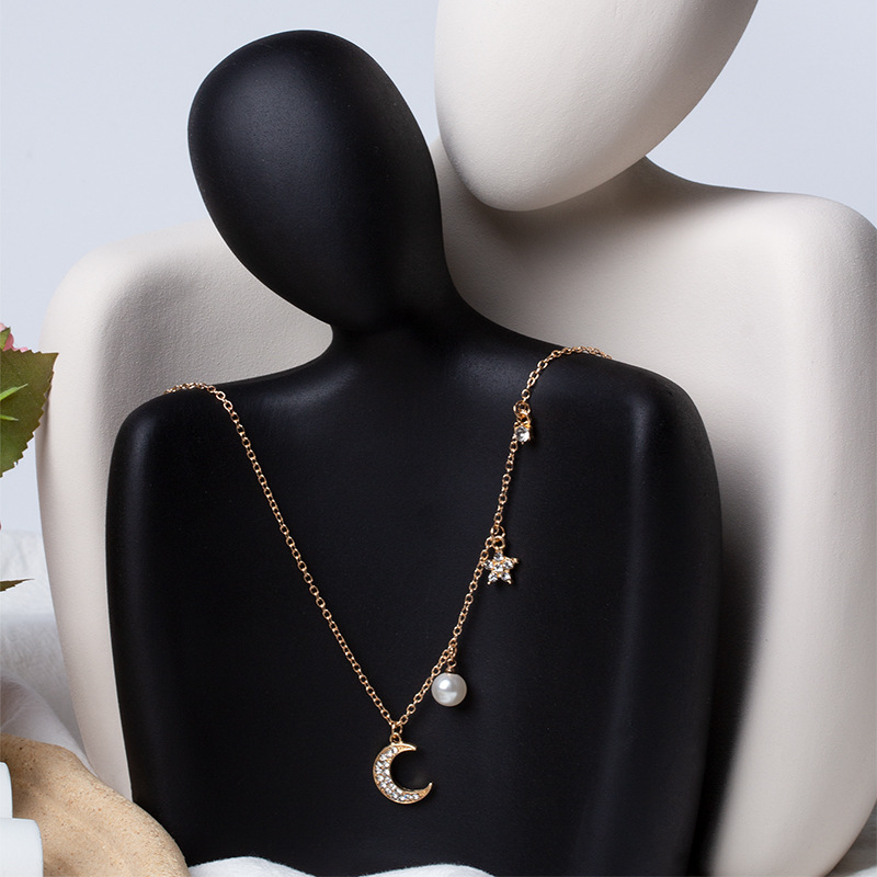 fashion pearl star moon pendant alloy clavicle chain simple eight-pointed star necklace