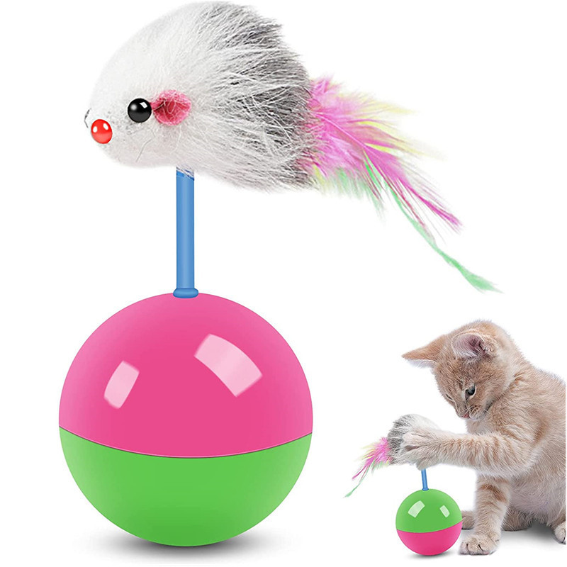 Gato juguete de peluche simulación de plástico ratón de cadena de rememente flojo gatito auto-hi alivio con cola de plumas