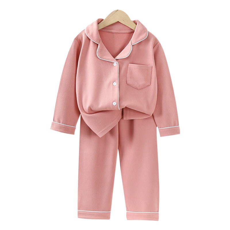 Develvet Pijamas para niños y niñas nuevo Otoño e Invierno de manga larga de dos piezas conjunto de niños y niñas solapa homewear