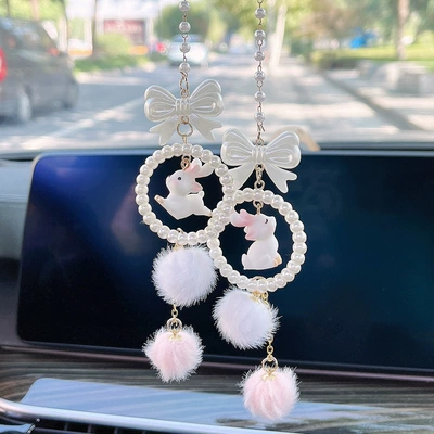New Car Yilu Ping An Car hanging - bow-deer-pink-fur-ball