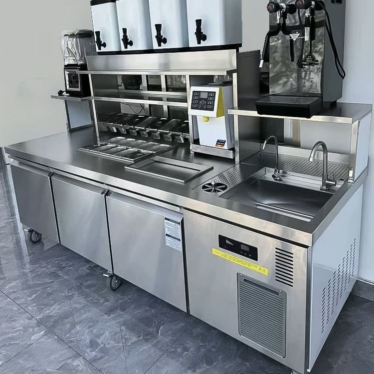 水吧台商用奶茶水吧工作台冷藏开槽小料操作台奶茶店设备全套跨境|undefined