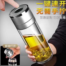 玻璃杯车载速开杯2023新款专用带盖防摔防爆便携商务双层水杯跨境