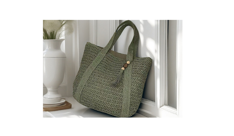 Modische gewebte Strandtasche, Sommer-Webtasche, Handtasche mit Tragetasche, gewebte Damentasche, Handtasche_voghion.com