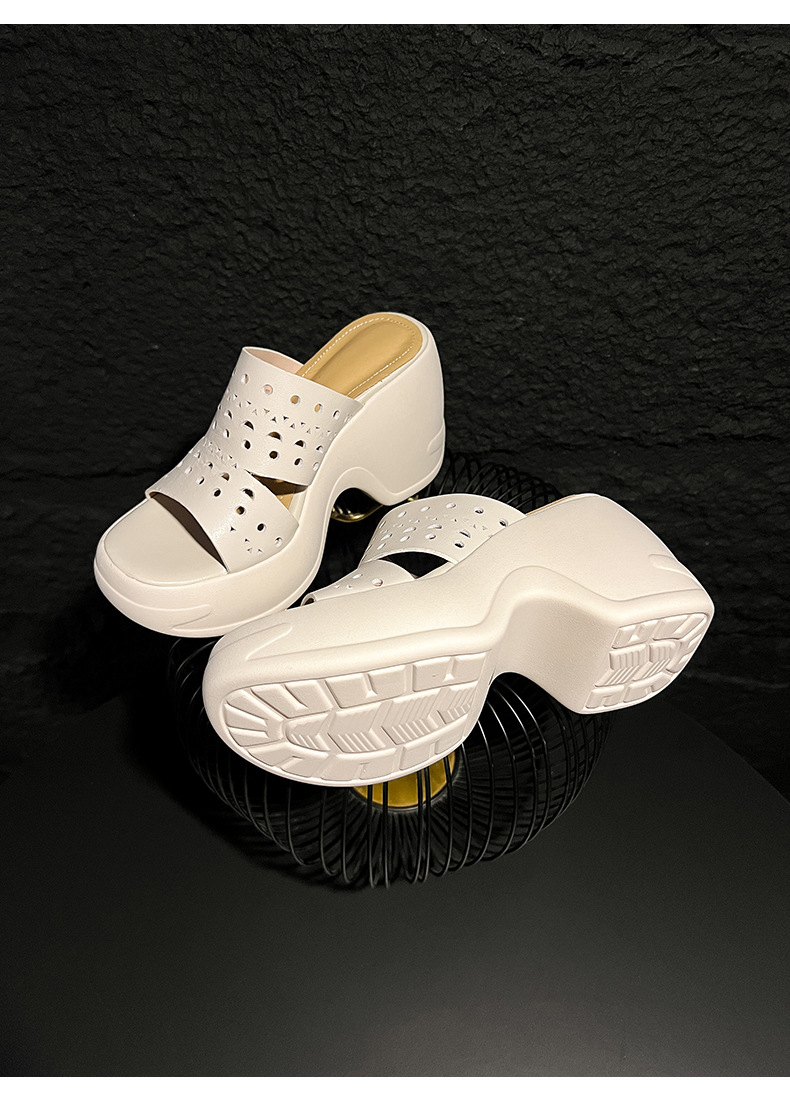 Sandal cao gót nữ hở mũi đế xuồng 10 cm, chất da bò thượng hạng, quai ngang thoáng khí — màu đen, màu trắng ngà chi tiết 19