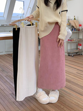 加绒灯芯绒A字半身裙女秋冬胖MM松紧高腰直筒裙子显瘦长裙纯色潮