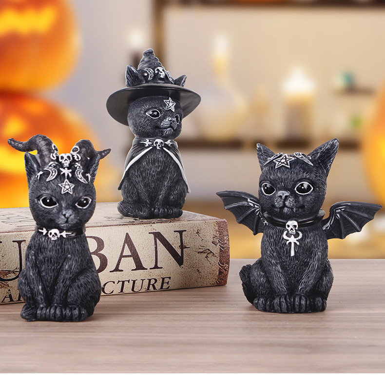 Neu Halloween Ornament Magie Katze Harz Handwerk Unabhängige Station Tier Skulptur Fenster Tisch_voghion.com