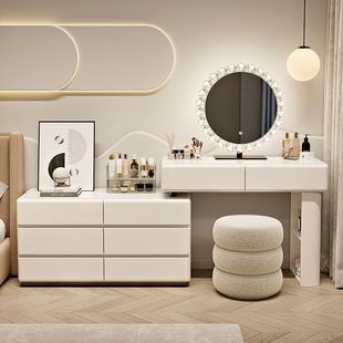 Solid Wood Cream Style Dressing Table and Cupboard Integrated Bedroom 2025 New Modern Simple Dressing Table Accessible Luxury and High-End