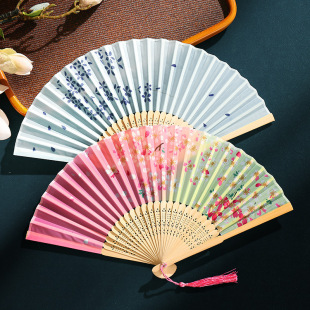 Wholesale Chinese-Style Summer Folding Fan, Shooting Prop Fan, Portable Folding Small Bamboo Ancient Fan, Bamboo Fan
