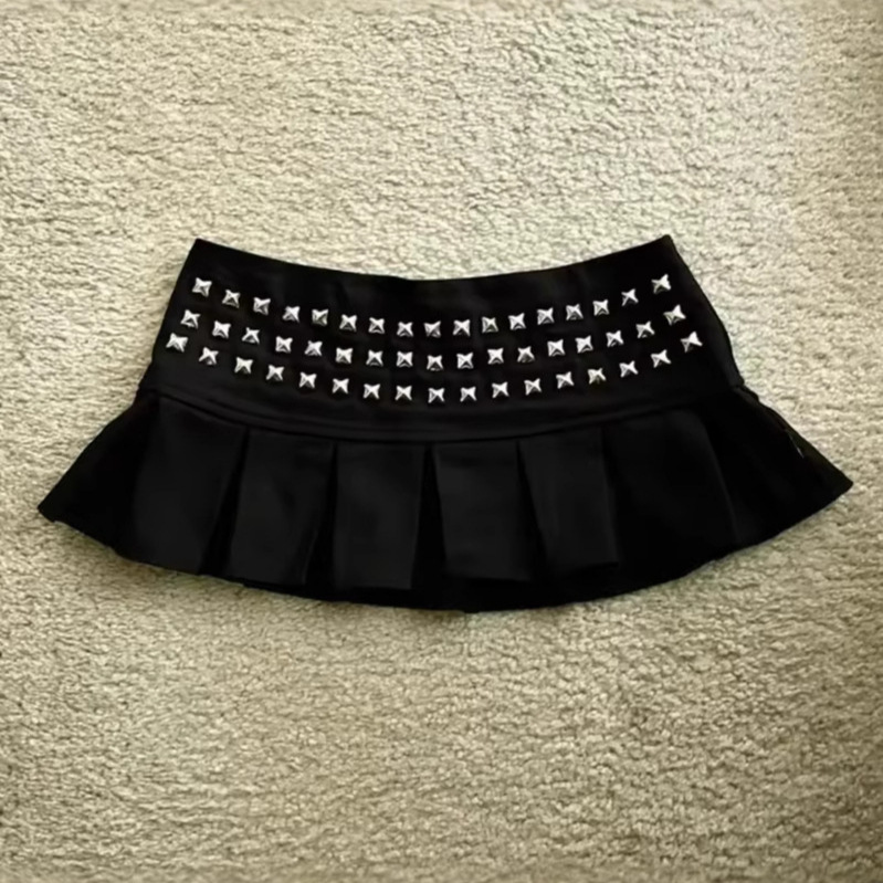2025 New Hot Diamond Design Pleated Skirt Short Skirt Women's Summer Personalized A-Line Side Zipper Skirt