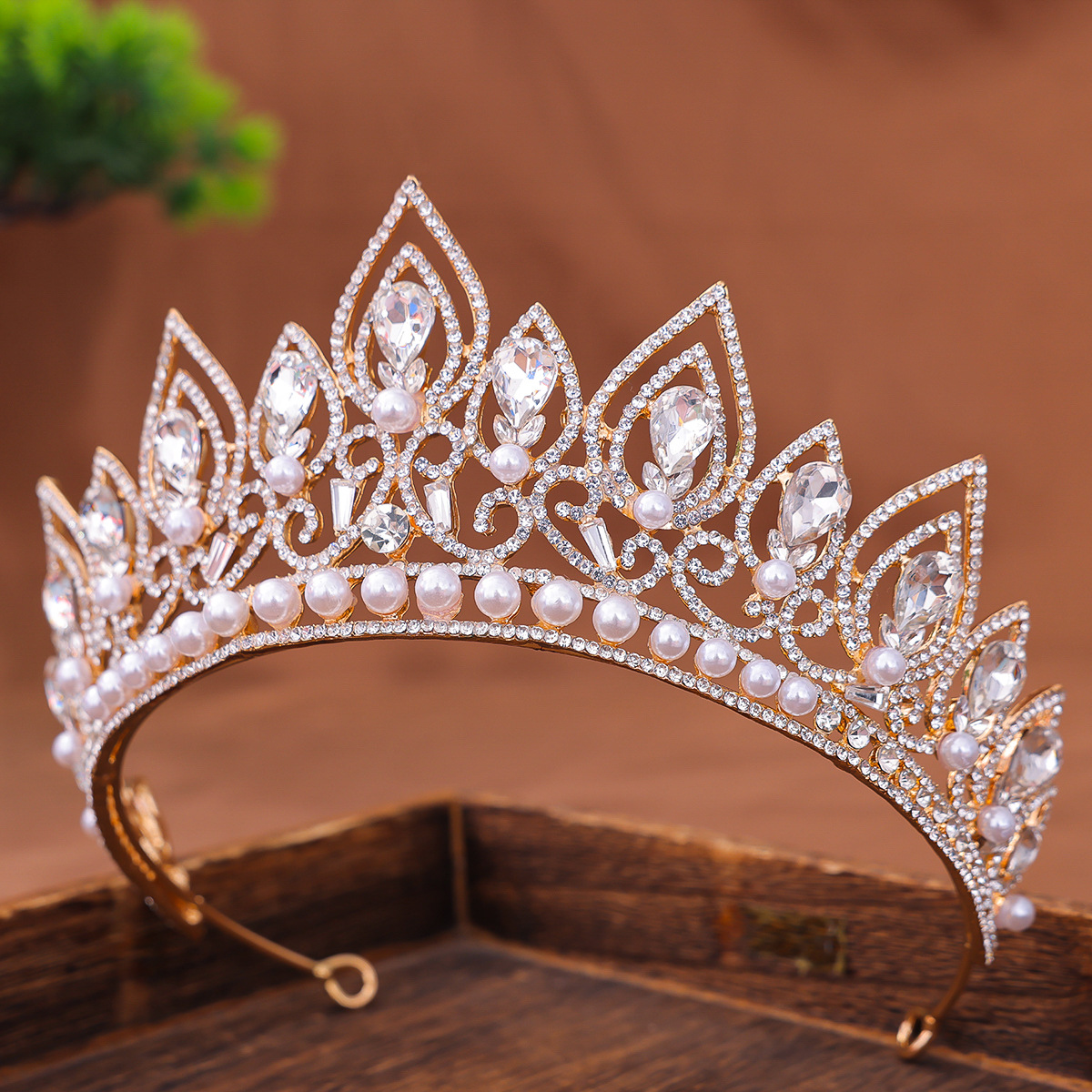 Luxus Barock Kristall Perle Kronen und Diademe für Frauen Abschluss ball Party Braut Hochzeit Haarschmuck Schmuck Diadem Geschenk – Detail 4