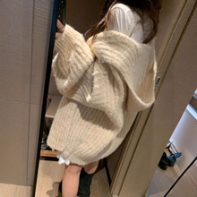 韩系慵懒风粗针毛衣外套女秋冬宽松百搭中长款针织开衫大衣女1289