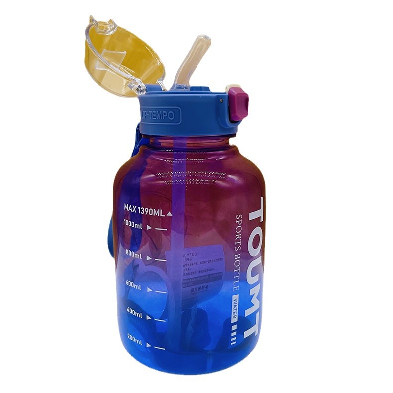 DOMETO 2019 color gradiente barril de aluminio de plástico PC taza de paja deportiva taza de agua al aire libre taza de espacio portátil