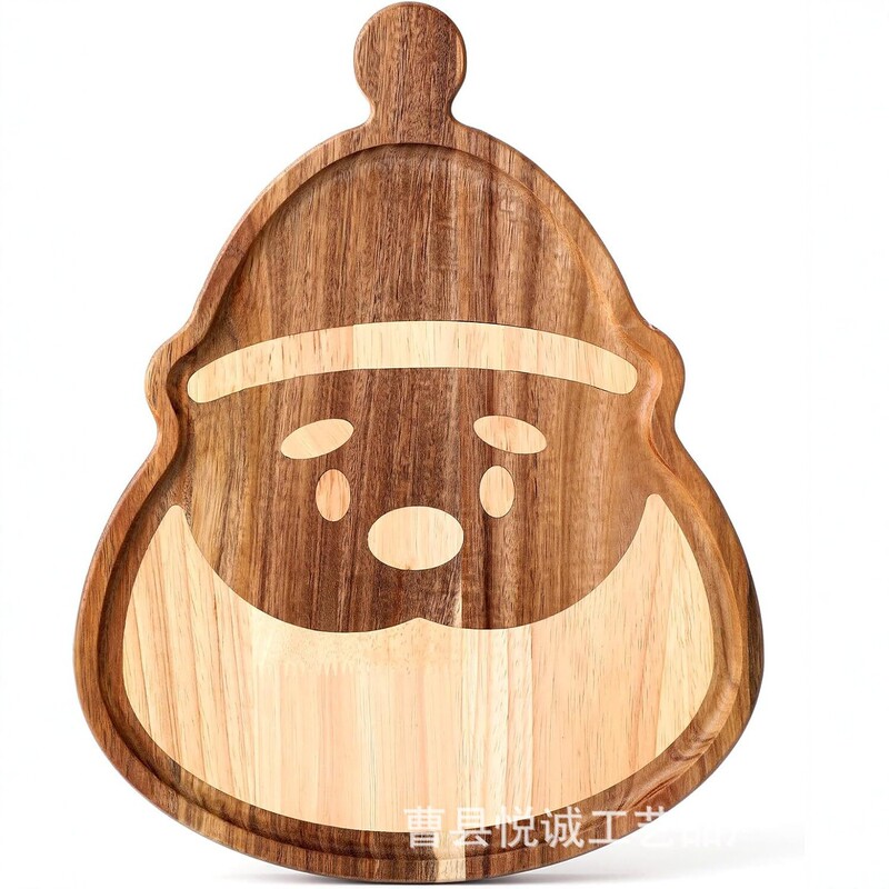 Christmas solid wood tray with cartoon reindeer and Santa Claus, tree-shaped wooden plate for festive fruit and snack platters Christmas solid wood tray with cartoon reindeer and Santa Claus, tree-shaped wooden plate for festive fruit and snack platters