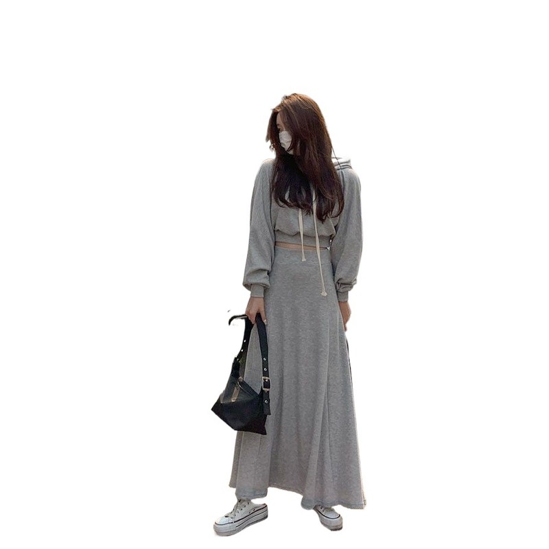 休闲运动套装2025年秋冬新款女连帽卫衣高腰Aa字半身裙时尚两件套|undefined