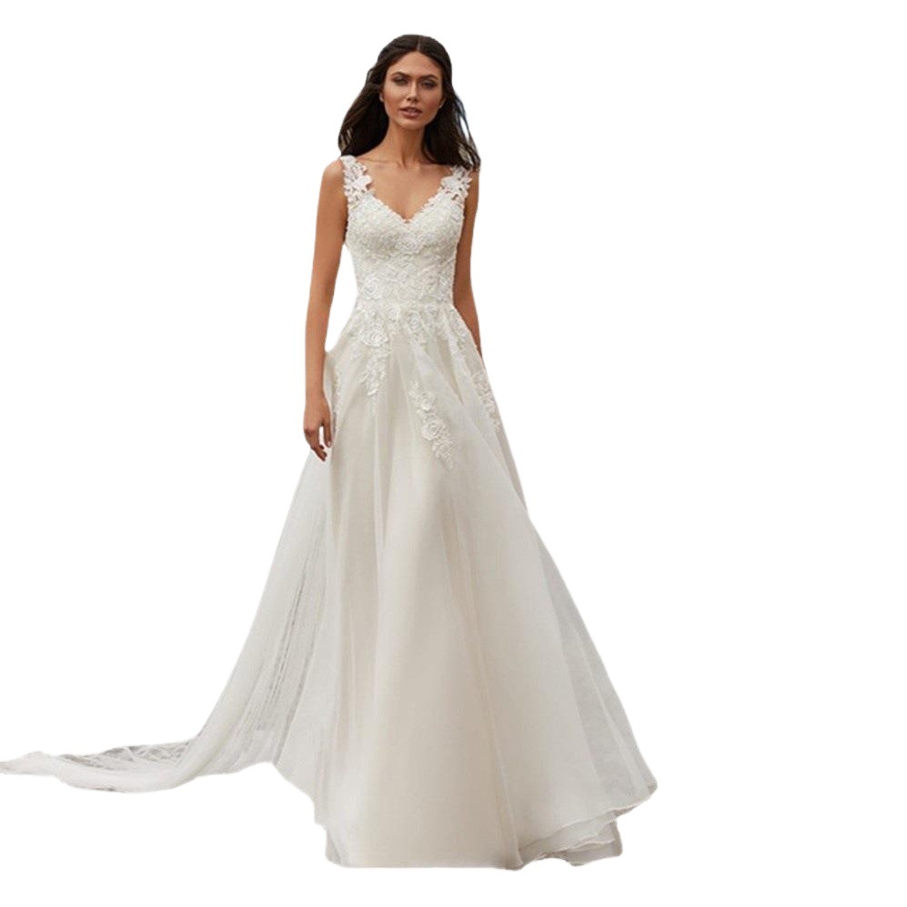 Vestido de novia de comercio exterior 2026, bordado de encaje, cola pequeña, organza, vestido de novia principal, vestido de fiesta de AliExpress