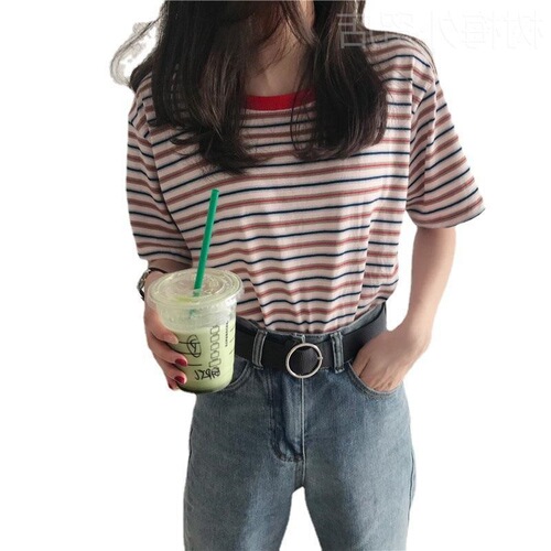 New striped short-sleeved T-shirt top for summer