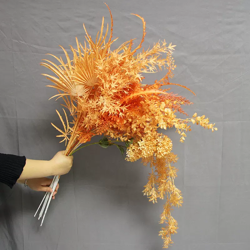 橘色系婚礼仿真花材酒店礼堂吊顶路引塑料花摆件插花拱门装饰假花