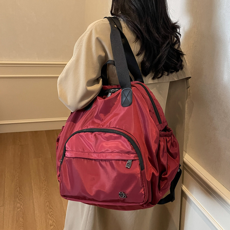 休闲轻便尼龙布双肩包女新款简约大容量通勤旅行包多用手提单肩包|undefined