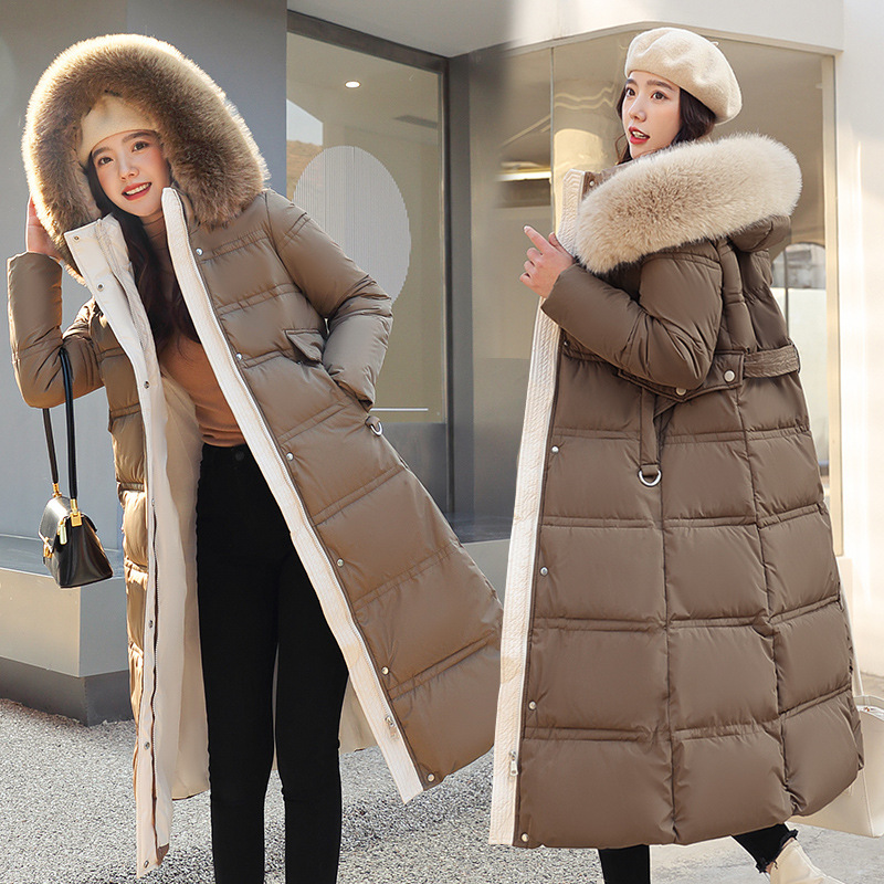 2026 Winter New Women's Thickened Long Over-The-Knee Hooded Cotton-Padded Jacket with Large Fur Collar 2026 Winter New Women's Thickened Long Over-The-Knee Hooded Cotton-Padded Jacket with Large Fur Collar