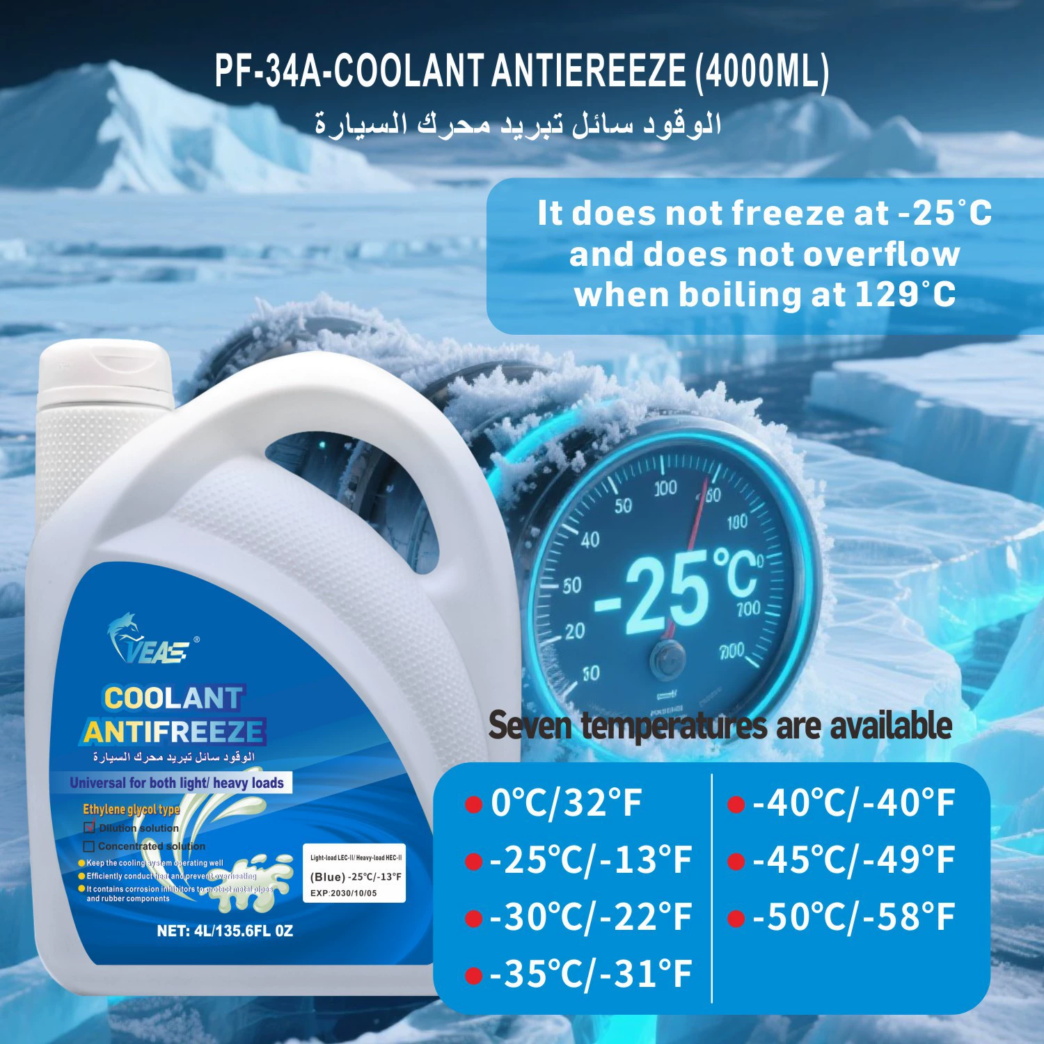 Заводская оптовая продажа универсального автомобильного охлаждающего жидкости 4л, долговечный антифриз -25°C. ℃ Автомобильный бак для охлаждающей жидкости